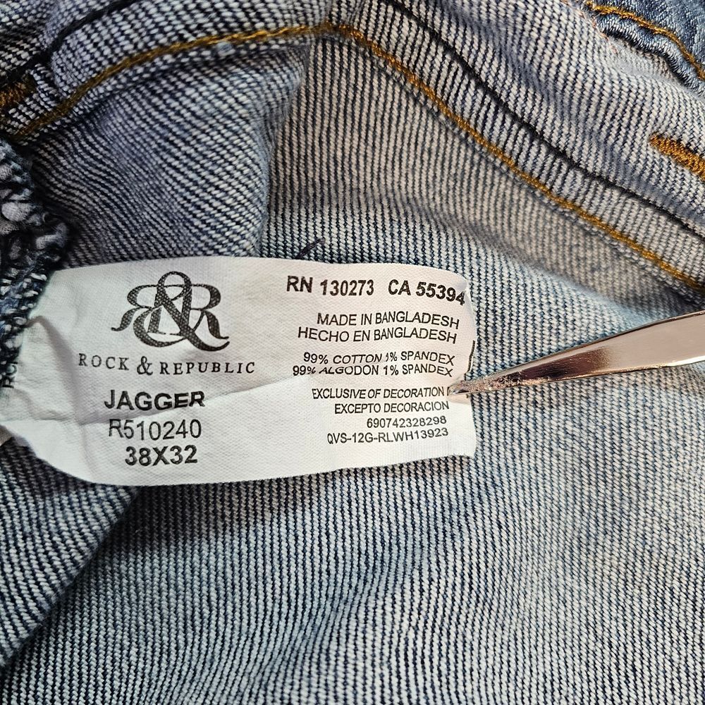 Rock & Republic Jagger Jeans Men's 38x32 (Actual 38x30) Distressed‎ Straight Leg - Picture 8 of 11